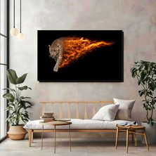 Alevli Leopar – Modern Minimal Siyah Kanvas Tablo / Luxury Duvar Dekoru