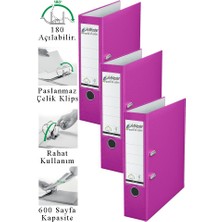 ArtMaster Büro Klasörü Pembe Geniş 3 Adet Plastik Geniş Pembe Klasör Halkalı Paslanmaz Çelik Klipsli Ofis Büro