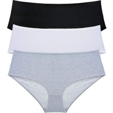 Royaleks 3 Adet Kadın Yüksek Bel Bato Külot Siyah Beyaz Gri