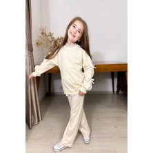 Koçak Kids Gömlek Desenli Krem Rengi Kız Çocuk Takım