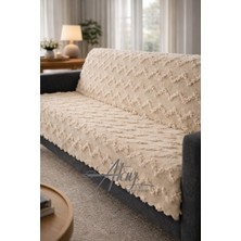 Atay Home Saçaklı Zigzag Dokulu Şönil 3’lü Koltuk Örtüsü 170X210 cm – Gri / Beyaz / Cappuccino