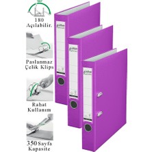 ArtMaster Büro Klasörü Mor Dar 3 Adet Plastik Dar Mor Klasör Halkalı Paslanmaz Çelik Klipsli Ofis Büro