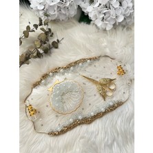 Epoksi Tepsi Şeffaf+Incili Nişan Tepsi Seti Gold