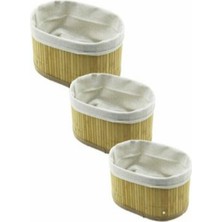 Ibico I12 3 Boy Oval Bambu Kenar ) Organizer Sepet ( Ahşap Altlık & Bezli ) ( 13X22-16X26-20X30CM