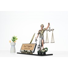 Füme Cam Masaüstü Isimlik - El Boyaması Themis Adalet Heykeli - Avukat Hakim Savcı Hediyesi