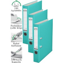 ArtMaster Büro Klasörü Turkuaz Dar 3 Adet Plastik Dar Turkuaz Klasör Halkalı Paslanmaz Çelik Klipsli Ofis Büro