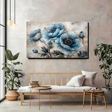Soft Mavi Çiçek Desenli Kanvas Tablo – Modern Duvar Dekoru