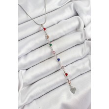 Pirinç Gümüş Renk Karışık Renk Zirkon Taşlı Kalpli Y Kadın Ke