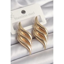 Pirinç Gold Renk 3 Sıra Dalga Model Kadın Küpe