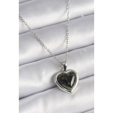 316L Çelik Gümüş Renk Yeşil Mineli Kalp Model Kadın Ke