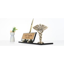 Doktor Hediyesi, Diş Hekimi, Eczacı, Veteriner, Hemşire Krom Kadüse Tıp Logolu Cam Masa Isimliği