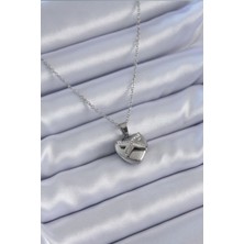 316L Çelik Gümüş Renk Zirkon Taşlı Kalp Model Kadın Ke