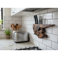 El Yapımı, Doğal Ahşap, Ceviz Ağacı, Rustic Bıçak Standı-Mutfak Organizeri