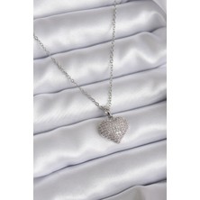 316L Çelik Zincir Gümüş Renk Zirkon Taş Detay Kalp Model Kadın Ke