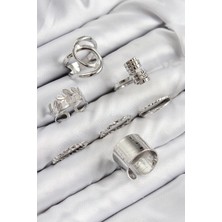 Pirinç Yaprak Model Gümüş Renk Kadın Yüzük Kombin Set