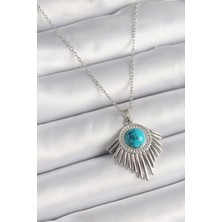 316L Çelik Gümüş Renk Zincir Mavi Boncuklu Zirkon Taşlı Kadın Ke