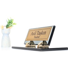 Lüks Füme Cam Masaüstü Isimlik - Krom Ayaklı - Modern Ofis Hediyesi - Masa Isimliği