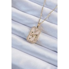 316L Çelik Zincir Altın Renk Zirkon Taşlı Boğa Figürlü Tarot Ke