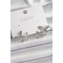 Pirinç Gümüş Renk Zirkon Taşlı  Model Kadın Küpe