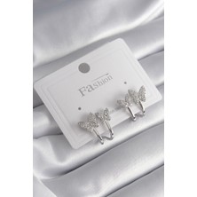 Pirinç Gümüş Renk Zirkon Taşlı  Model Kadın Küpe