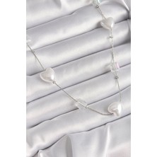 Pirinç Gümüş Renk Beyaz Inci Kalp Model Kadın Ke