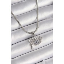 316L Çelik Gümüş Renk Italyan Zincir Zirkon Taşlı Göz Model Kadın Ke