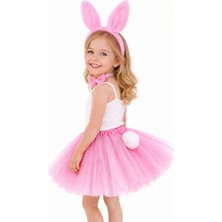Near Shop Kız Çocuk Pembe Tavşan Kulaklı Kostüm Seti – Tütü, Taç, Papyon, Ponpon