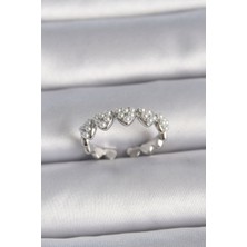 Pirinç Gümüş Renk Ayarlanabilir Incili Kalp Model Kadın Yüzük