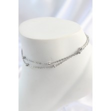 316L Çelik Gümüş Renk 2'li Topçuk Detay Zincir Model Kadın Halhal