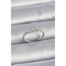 Pirinç Gümüş Renk Zirkon Taşlı Kalp Inci Detay Ayarlanabilir Model Kadın Yüzük