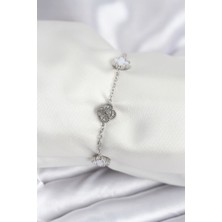 316L Çelik Gümüş Renk Beyaz ve Zirkon Taşlı Baby Boy Yonca Kadın Bileklik