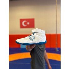 Wrestlingx Tasarım Beyaz Güreş Ayakkabısı Erkekler için Kauçuk Taban ve Polyester Üst Yapı