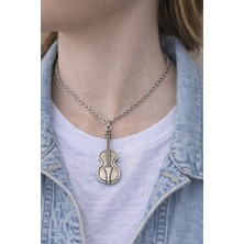 Herşey Nota Vintage Violin – Keman Figürlü Gümüş Renk Unisex Uzun Kolye