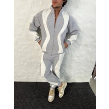 Giyim Center Erkek Premium Parçalı Eşofman Takım - Dik Yaka Fermuarlı Sweatshirt, - Gri