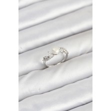 Pirinç Gümüş Renk Zirkon Taşlı Incili Model Kadın Yüzük