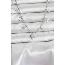 Pirinç Gümüş Renk Zirkon Taşlı Kutup Yıldızı Model Kadın Ke