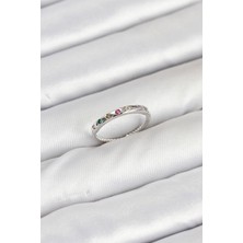 Pirinç Gümüş Renk Renkli Zirkon Taşlı Kadın Yüzük