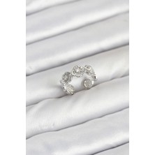 Pirinç Gümüş Renk Yonca Model Kadın Yüzük