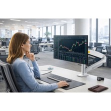 Kenly Nb F80-XE Beyaz Ergonomik Monitör Tutucu – 17-30 Inç, 2-9 Kg, Amortisörlü Vesa Monitör Standı