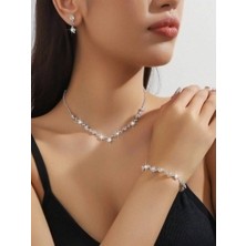 Ümaks Silvers Gümüş Kaplama Kraliyet Işıltısı - Özel Günler Için 3'lü Lüks Taşlı Takım Düğün Gelin Kına Takı Seti