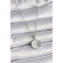 316L Çelik Gümüş Renk Zincir Beyaz Sedefli Gün Batımı Model Kadın Ke