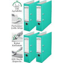 ArtMaster Büro Klasörü Turkuaz Geniş 4 Adet Plastik Geniş Turkuaz Klasör Halkalı Paslanmaz Çelik Klipsli Ofis Büro