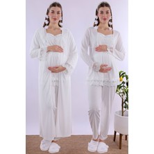 Effortt Ekru Uzun Sabahlıklı Hamile Lohusa Pijama Takımı