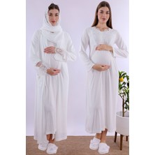 Mecit Ekru Tesettürlü Sabahlıklı Hamile Lohusa Gecelik Takım