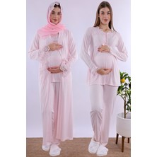Mecit Pembe Tesettürlü Sabahlıklı Hamile Lohusa Pijama Takımı