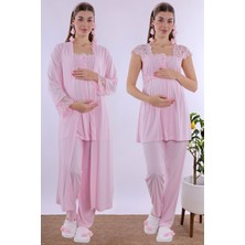 Effortt Pembe Uzun Sabahlıklı Hamile Lohusa Pijama Takımı