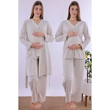 Effortt Bej Sabahlıklı Hamile Lohusa Pijama Takımı