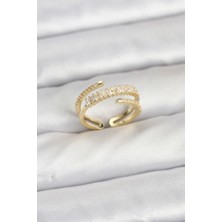 Pirinç Gold Renk Sıralı Baget Zirkon Taşlı Kadın Yüzük