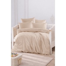 Vionetta Ranforce % 100 Pamuk Bej Düz Renk Lastikli  Çarşaflı 2 Yastıklı Bebek Nevresim Takımı