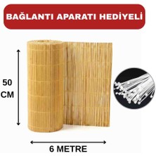 AYGHOME Doğal Kamış Hasır Çit 50 cm x 6 Metre - Misina Dokuma - Bağlantı Aparatı Hediye